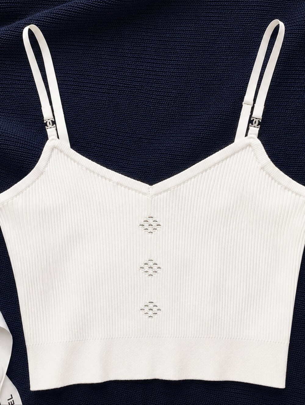 Vintage Chanel AW005 Karl Lagerfeld era Ivory Knit Cropped Camisole, Size 38